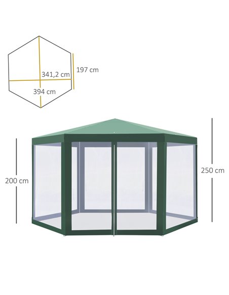 Outsunny Netting Gazebo Hexagon Tent Patio Canopy Outdoor Shelter Party Activities Shade Resistant (Green) - pic 11362 | FastDaddyshop