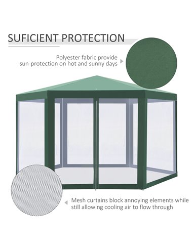Outsunny Netting Gazebo Hexagon Tent Patio Canopy Outdoor Shelter Party Activities Shade Resistant (Green)