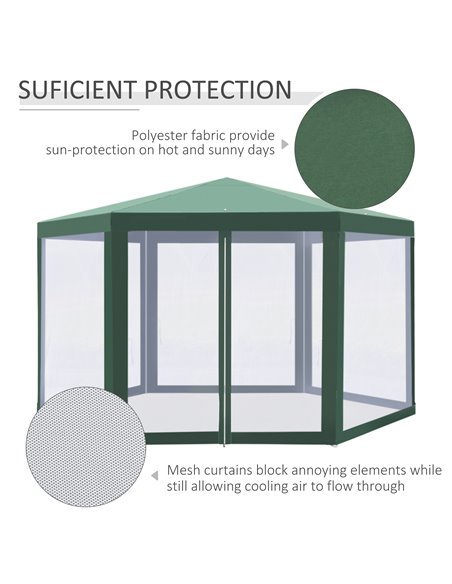 Outsunny Netting Gazebo Hexagon Tent Patio Canopy Outdoor Shelter Party Activities Shade Resistant (Green) - pic 11363 | FastDaddyshop