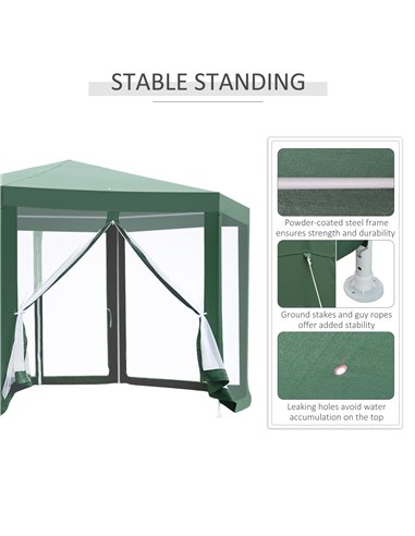 Outsunny Netting Gazebo Hexagon Tent Patio Canopy Outdoor Shelter Party Activities Shade Resistant (Green)