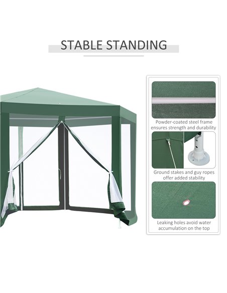 Outsunny Netting Gazebo Hexagon Tent Patio Canopy Outdoor Shelter Party Activities Shade Resistant (Green) - pic 11364 | FastDaddyshop