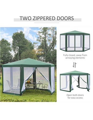 Outsunny Netting Gazebo Hexagon Tent Patio Canopy Outdoor Shelter Party Activities Shade Resistant (Green)