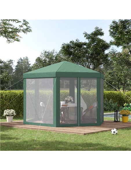 Outsunny Netting Gazebo Hexagon Tent Patio Canopy Outdoor Shelter Party Activities Shade Resistant (Green) - pic 11368 | FastDaddyshop