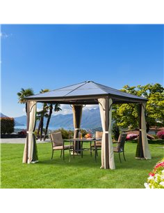 Outsunny 3x3m Hardtop Gazebo Canopy with Polycarbonate Roof and Aluminium Frame, Brown 2