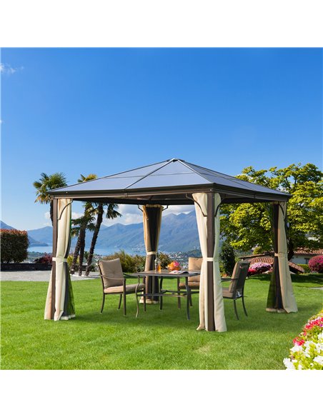 Outsunny 3 x 3(m) Hardtop Gazebo Canopy with Polycarbonate Roof and Aluminium Frame, Garden Pavilion with Mosquito Netting and C - pic 11369 | FastDaddyshop