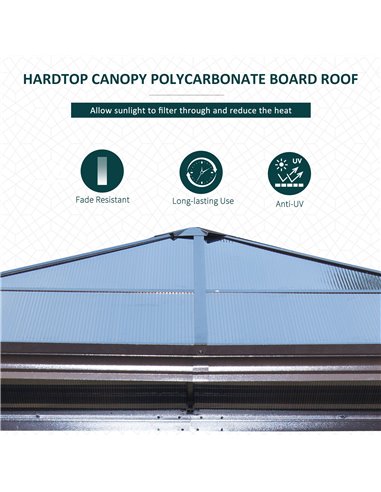 Outsunny 3 x 3(m) Hardtop Gazebo Canopy with Polycarbonate Roof and Aluminium Frame, Garden Pavilion with Mosquito Netting and C
