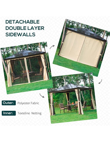 Outsunny 3 x 3(m) Hardtop Gazebo Canopy with Polycarbonate Roof and Aluminium Frame, Garden Pavilion with Mosquito Netting and C - pic 11372 | FastDaddyshop
