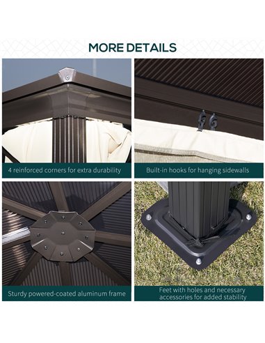 Outsunny 3 x 3(m) Hardtop Gazebo Canopy with Polycarbonate Roof and Aluminium Frame, Garden Pavilion with Mosquito Netting and C