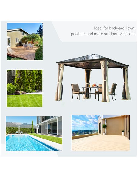 Outsunny 3 x 3(m) Hardtop Gazebo Canopy with Polycarbonate Roof and Aluminium Frame, Garden Pavilion with Mosquito Netting and C - pic 11374 | FastDaddyshop