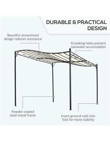Outsunny Elegant Pergola Gazebo Metal Frame Elegant Scrolling Weather-Resistant Canopy Sun Rain Shade Garden Outdoor Shelter 3x3