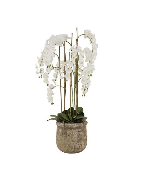 Hill Interiors Large White Orchid In Antique Stone Pot 22641 - pic 113990 | FastDaddyshop