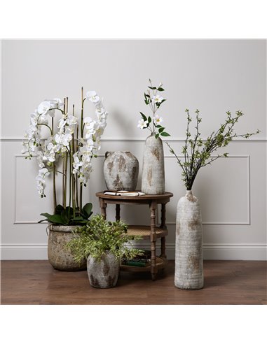 Hill Interiors Large White Orchid In Antique Stone Pot 22641