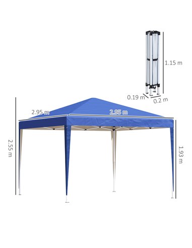 Outsunny 3 x 3M Garden Pop Up Gazebo Marquee Party Tent Wedding Canopy (Blue) + Carrying Bag