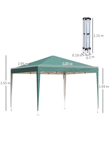 Outsunny 3x3 m Pop Up Gazebo Heavy Duty Gazebo , 210 D Oxford Cloth-Green
