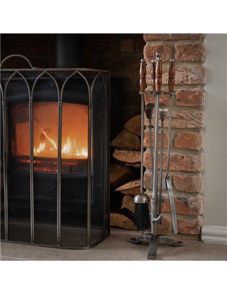 Hill Interiors Hand Turned Fire Companion Set In Antique Pewter With Wooden Handles 19103 - pic 114130 | FastDaddyshop