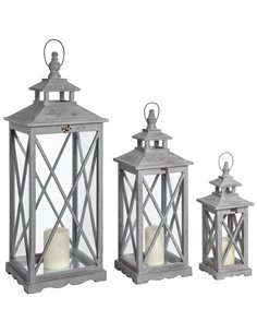 Hill Interiors Set Of Three Wooden Lanterns With Traditional Cross Section 17459