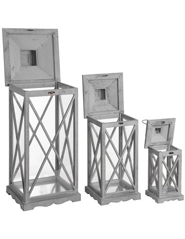 Hill Interiors Set Of Three Wooden Lanterns With Traditional Cross Section 17459