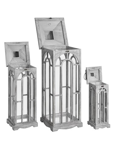Hill Interiors Set Of Three Wooden Lanterns With Archway Design 17461