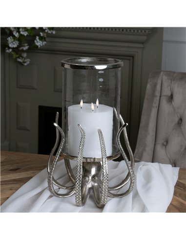 Hill Interiors Large Silver Octopus Candle Hurricane Lantern 22224