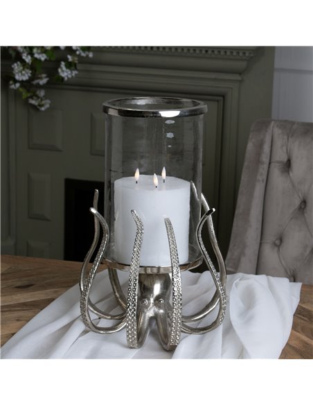 Hill Interiors Large Silver Octopus Candle Hurricane Lantern 22224 - pic 114199 | FastDaddyshop