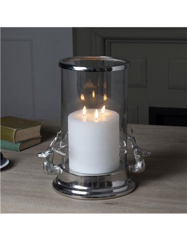 Hill Interiors Silver Stag Heads Hurricane Lantern 22704