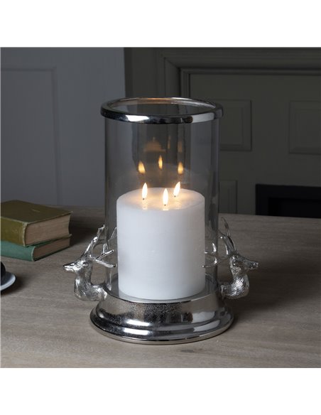 Hill Interiors Silver Stag Heads Hurricane Lantern 22704 - pic 114203 | FastDaddyshop