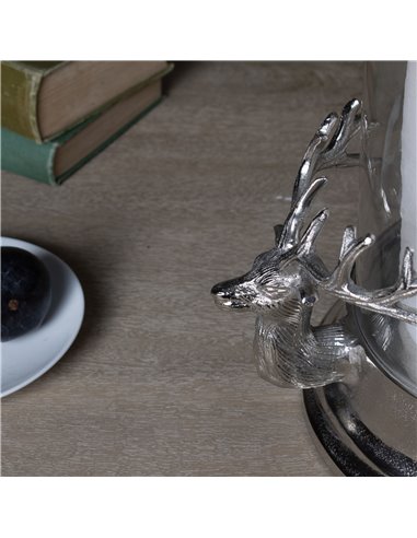 Hill Interiors Silver Stag Heads Hurricane Lantern 22704