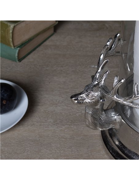 Hill Interiors Silver Stag Heads Hurricane Lantern 22704 - pic 114204 | FastDaddyshop