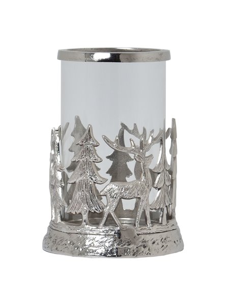 Hill Interiors Silver Stag Scene Hurricane Lantern 22705 - pic 114205 | FastDaddyshop