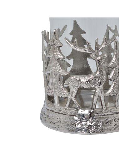 Hill Interiors Silver Stag Scene Hurricane Lantern 22705