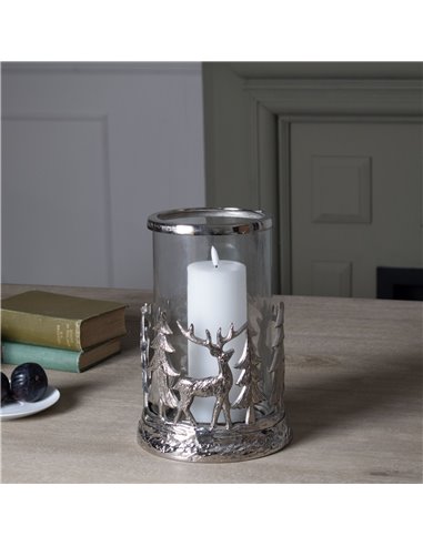 Hill Interiors Silver Stag Scene Hurricane Lantern 22705