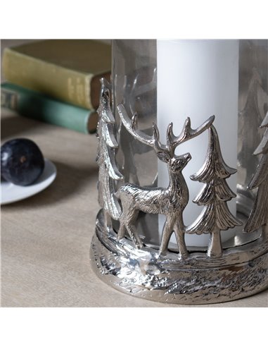 Hill Interiors Silver Stag Scene Hurricane Lantern 22705