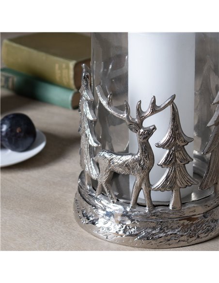 Hill Interiors Silver Stag Scene Hurricane Lantern 22705 - pic 114208 | FastDaddyshop