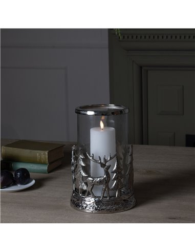 Hill Interiors Silver Stag Scene Hurricane Lantern 22705