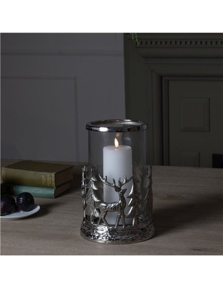 Hill Interiors Silver Stag Scene Hurricane Lantern 22705 - pic 114209 | FastDaddyshop