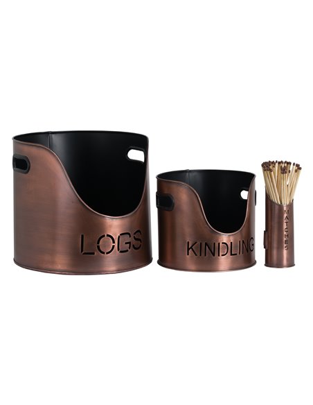 Hill Interiors Copper Finish Logs And Kindling Buckets & Matchstick Holder 19141 - pic 114228 | FastDaddyshop