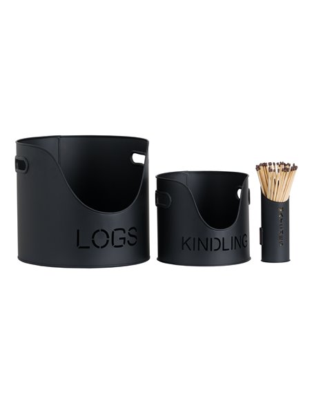 Hill Interiors Black Finish Logs And Kindling Buckets & Matchstick Holder 19143 - pic 114238 | FastDaddyshop