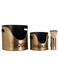 Hill Interiors Bronze Finish Logs And Kindling Buckets & Matchstick Holder 20050