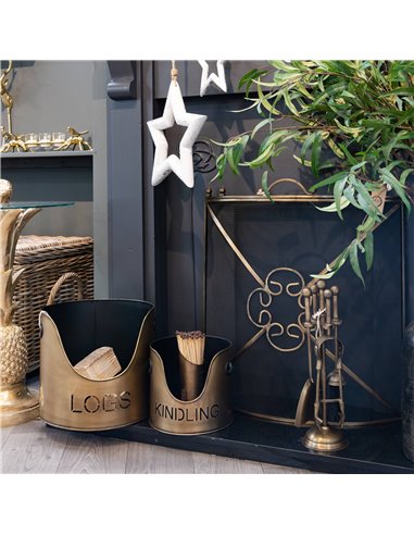 Hill Interiors Bronze Finish Logs And Kindling Buckets & Matchstick Holder 20050