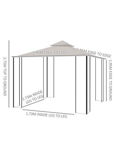 Outsunny 3 x 3 M Garden Gazebo Patio Party Tent Shelter Outdoor Canopy Double Tier Sun Shade Metal Frame Beige