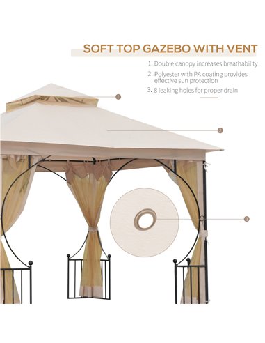 Outsunny 3 x 3 M Garden Gazebo Patio Party Tent Shelter Outdoor Canopy Double Tier Sun Shade Metal Frame Beige