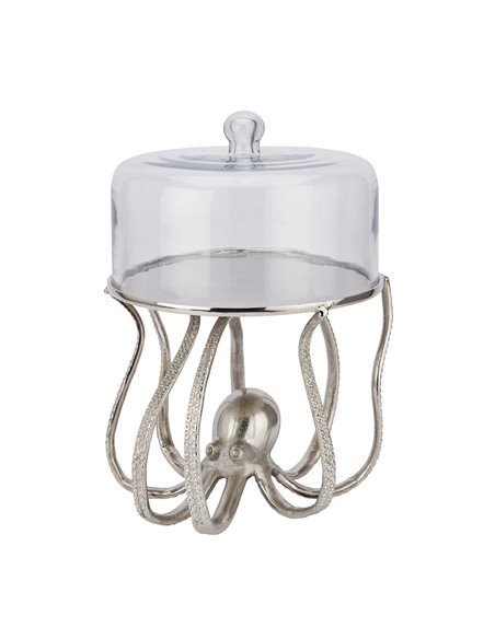 Hill Interiors Large Silver Octopus Cake Stand Cloche 22237 - pic 114288 | FastDaddyshop
