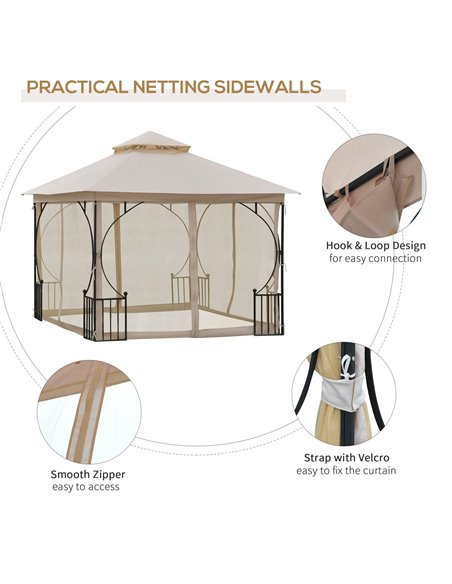Outsunny 3 x 3 M Garden Gazebo Patio Party Tent Shelter Outdoor Canopy Double Tier Sun Shade Metal Frame Beige - pic 11429 | FastDaddyshop