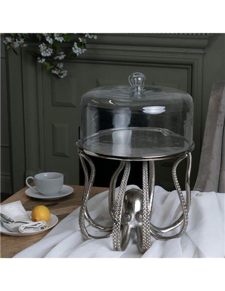 Hill Interiors Large Silver Octopus Cake Stand Cloche 22237 - pic 114290 | FastDaddyshop