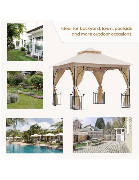 Outsunny 3 x 3 M Garden Gazebo Patio Party Tent Shelter Outdoor Canopy Double Tier Sun Shade Metal Frame Beige - pic 11430 | FastDaddyshop