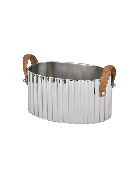 Hill Interiors Large Silver Fluted Leather Handled Champagne Cooler 22567 - pic 114307 | FastDaddyshop