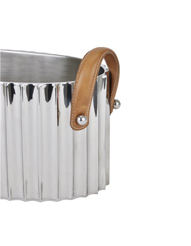 Hill Interiors Large Silver Fluted Leather Handled Champagne Cooler 22567