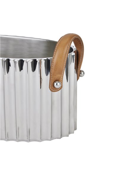 Hill Interiors Large Silver Fluted Leather Handled Champagne Cooler 22567 - pic 114308 | FastDaddyshop