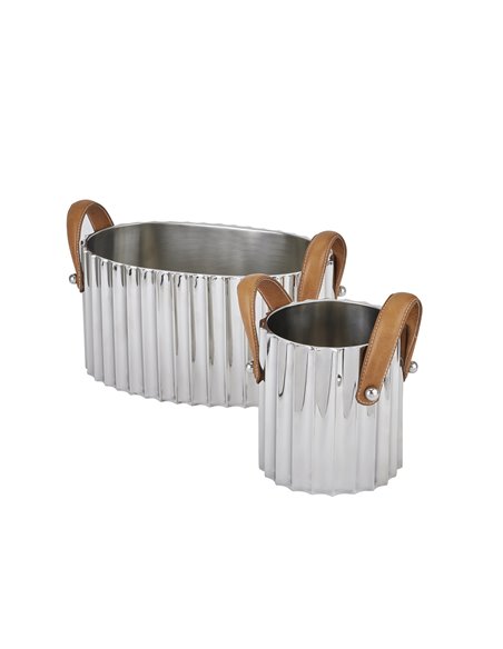 Hill Interiors Large Silver Fluted Leather Handled Champagne Cooler 22567 - pic 114309 | FastDaddyshop
