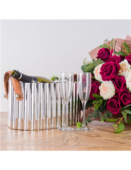 Hill Interiors Large Silver Fluted Leather Handled Champagne Cooler 22567 - pic 114310 | FastDaddyshop
